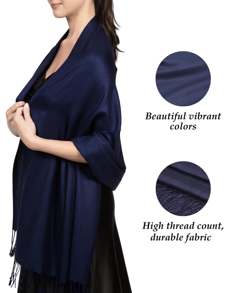 Achillea Soft Silky Pashmina Scarf for Women â€“ Shawl Wrap for Evening Dresses, Bridesmaids, Weddings, Everyday Wear (Newport Navy) - Image 5
